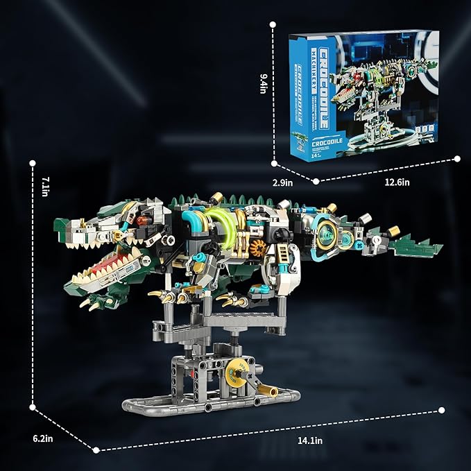 Ideas Mechanical Crocodile Building Set - Alligator Animal Toy with Display Stand and Light Compatible with Lego Dinosaur STEM Gift for Adults & Teens Boys Ages 14+ (996 PCS)