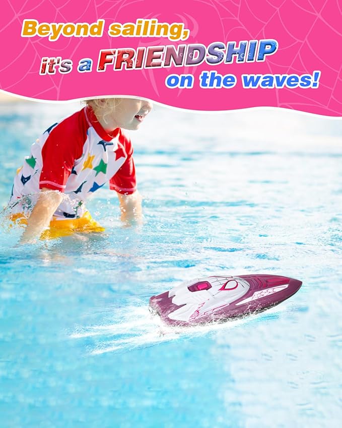 Spider Hero RC Boat 2.4GHz Remote Control Boat with LED Lights for Kids Pool Toy with 2 Rechargeable Batteries Spray Function and Low Battery Alarm for Boys & Girls (Spider Girl)