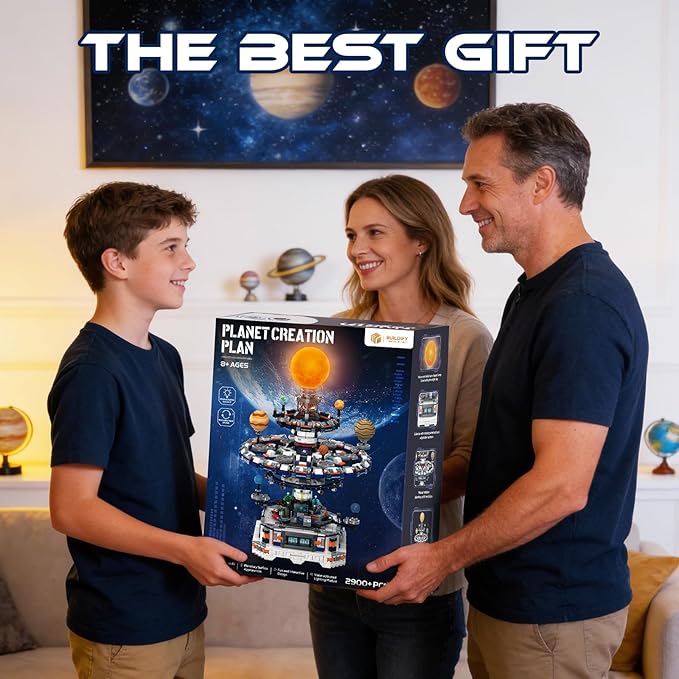 Rotating Solar System Building Set with LED Lights 2900 PCS Collector's STEM Model Kit 8 Orbiting Planets & Glowing Sun – Educational Gift for Adults Kids 8+ Astronomy Enthusiasts