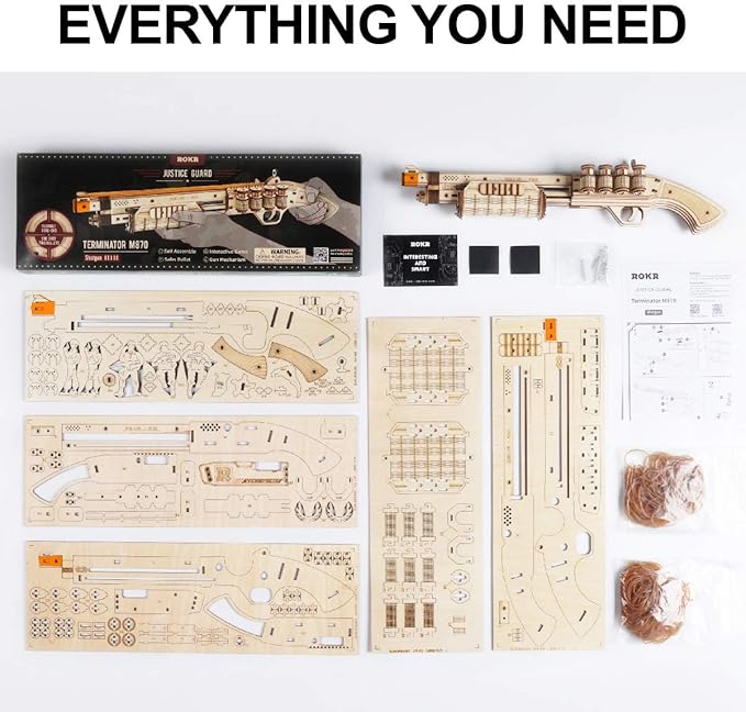 ROKR 3D Wooden Puzzle DIY Building Toys Mechanical Model - Multi-Player Game with Wood Targets &Rubber Bands Gifts for Adults