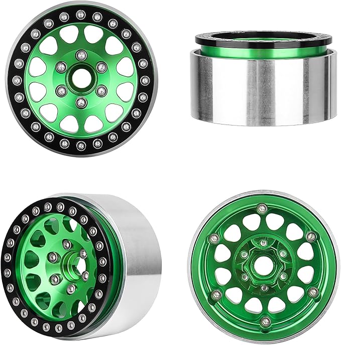 HobbyPark Aluminum 1.9 Beadlock Wheels for 1/10 Scale RC Crawler Compatible with Traxxas TRX4 Axial SCX10 Redcat Gen 8 RC4WD 4pcs (Green & Black)