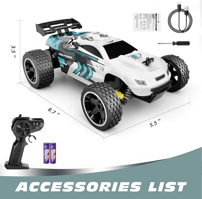 Tecnock RC Cars Remote Control Car for Kids 1:18 Scale 20 KM/H 2WD Offroad Buggy 2.4GHz RC Racing Car with USB-C Easy Charging & 50 Mins Playtime Toys Gifts for Boys & Girls
