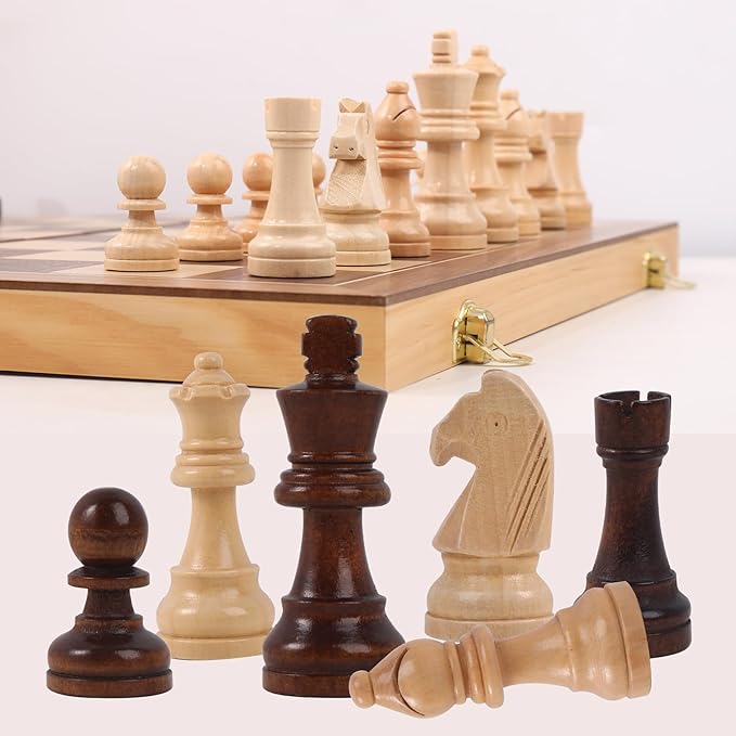 15 Staunton Chess Set with Travel Case - Professional Tournament Wooden Board 2 Extra Queens & Storage Bag for Dad Portable Magnetic Chess Game for Camping/Clubs