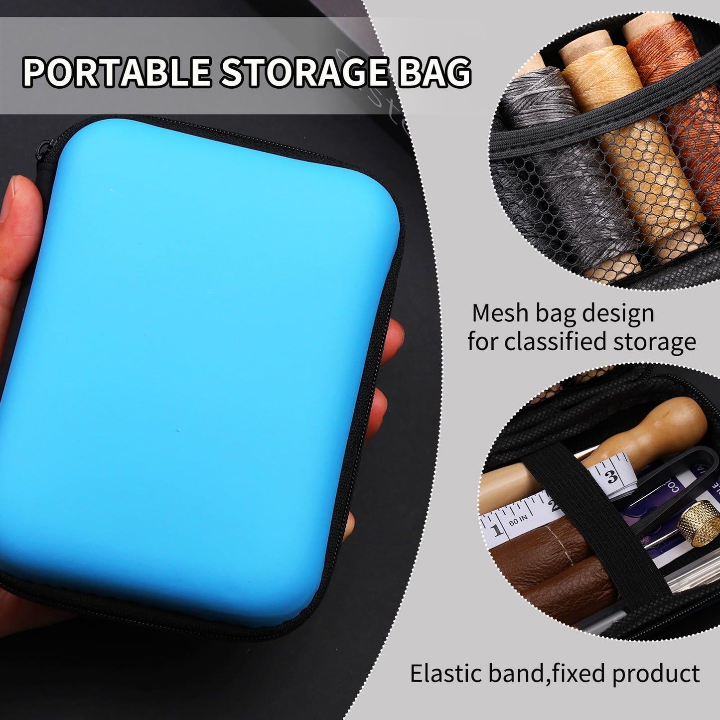 MORFEN Leather Sewing Kit, Leather Stitching Kit with Sewing Awl, Needles, Waxed Thread, Upholstery Repair Kit, Heavy Duty Sewing Tools for Hand Stitching Car Seats, Sofa, Carpets, Shoes, DIY Craft