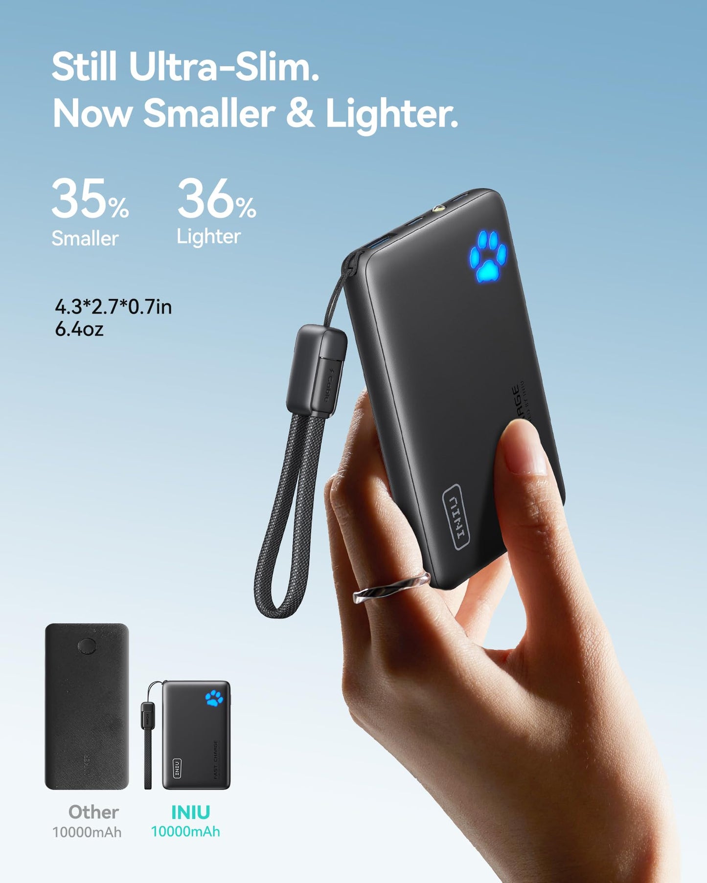 INIU Portable Charger, Ultra Slim 10000mAh 45W PD Power Bank, USB C in&Out Fast Charging Battery Pack, External Phone Powerbank Compatible with iPhone 16 15 14 13 Samsung S22 S21 Google iPad etc