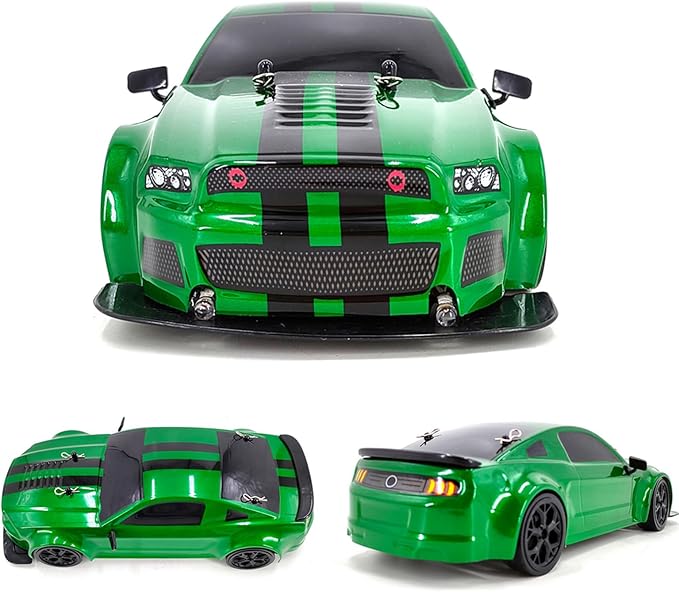 RC Drift Car 1:14 4WD 30KM/H High Speed RC Racing Car 2.4GHz Electric Sport Drifting Car with LED Lights 2 Batteries Drift & Race Tires for Adults (Green)