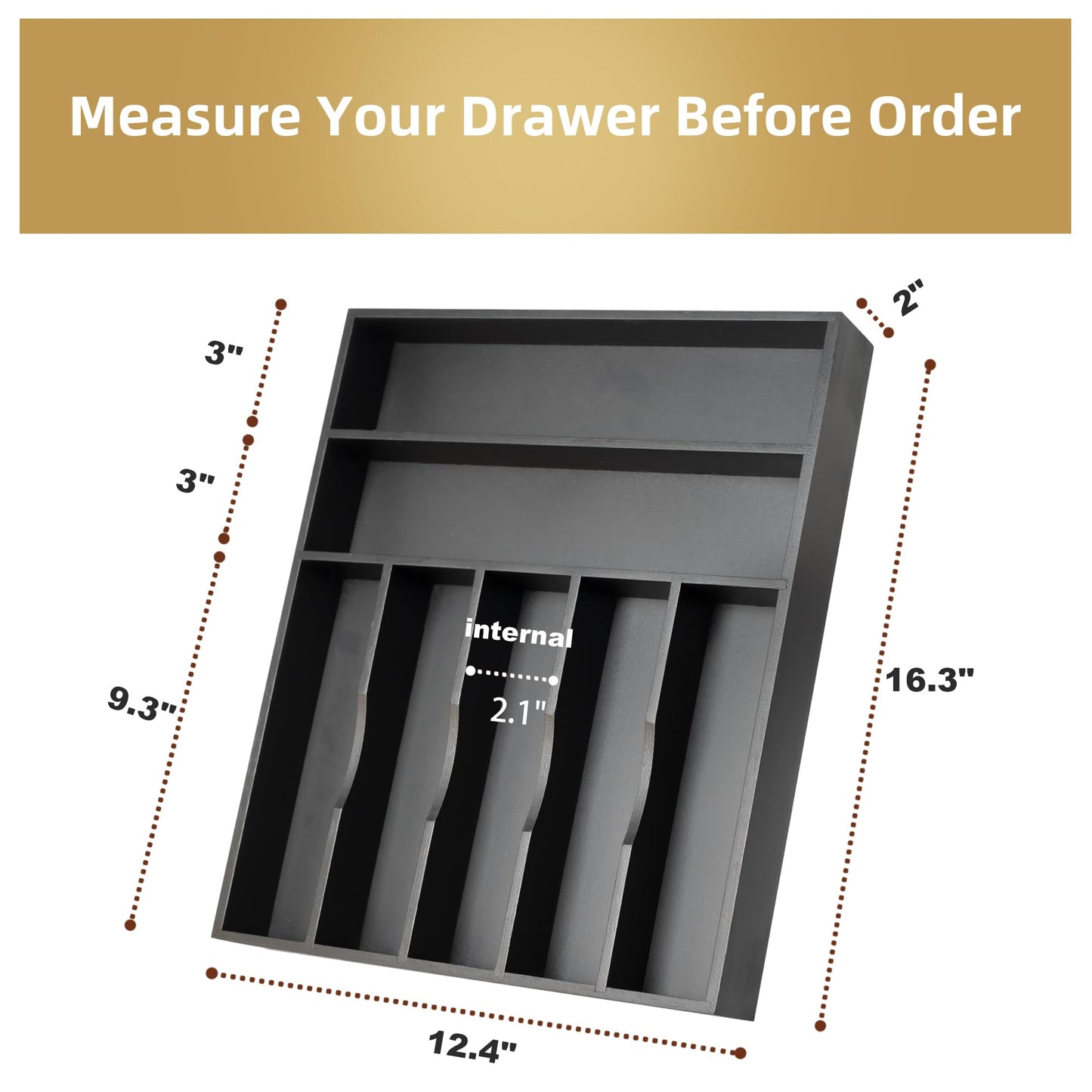 Besilord Silverware Organizer Kitchen Drawer Organizer Utensil Organizer Bamboo Silverware Holder Cutlery Organizer in Drawer Flatware Organizer Tray(7 slots, Black