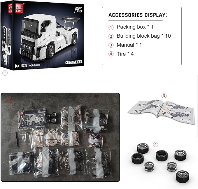 Mould King 10036 Tractor Truck Building Set MOC City Semi Truck Building Blocks Set to Build Gift for Age 14+/Adult Collections Enthusiasts(1604+ Pieces Static Version)