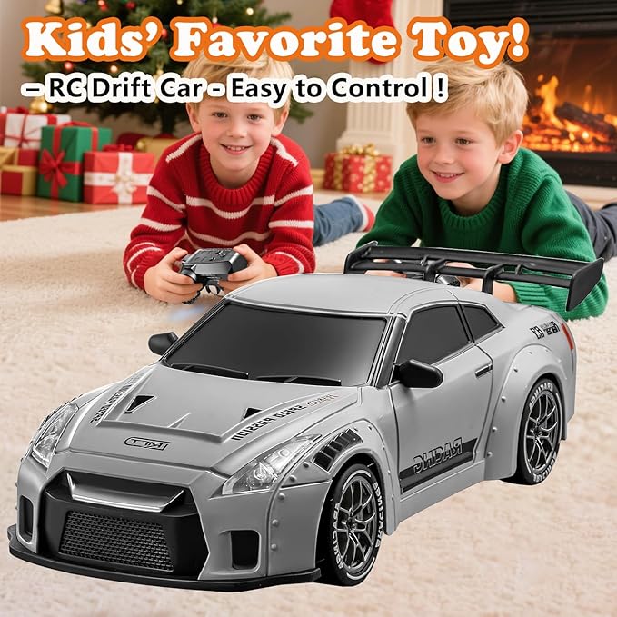 RC Drift Car 1:24 Scale Remote Control Vehicle with LED LightsDrifting Tires&Two Batteries Racing Sports Toy Idea Gift for Adults Boys Girls and Kids Galactic Silver