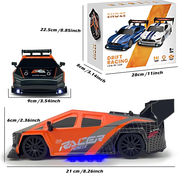 1:24 RC Cybercar 2.4GHz RC Drift Cars with LED Light Race Car Toys for Boy Girl 8-12 Years Old Speed Adjustable 25Km/HHigh Speed RC Racing Cars Perfect Toy Gift for Boys & Girls