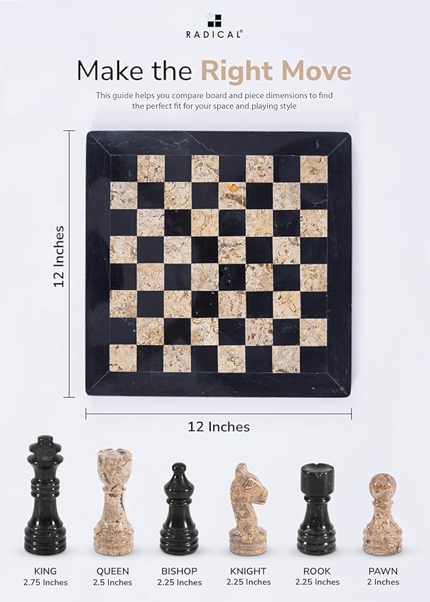 Radicaln Marble Chess Set 12'' Inches Black and Coral Handmade Luxury Board Games for Adults Ideal Marble Chess Board Game Set & Chess Pieces for Home Decor