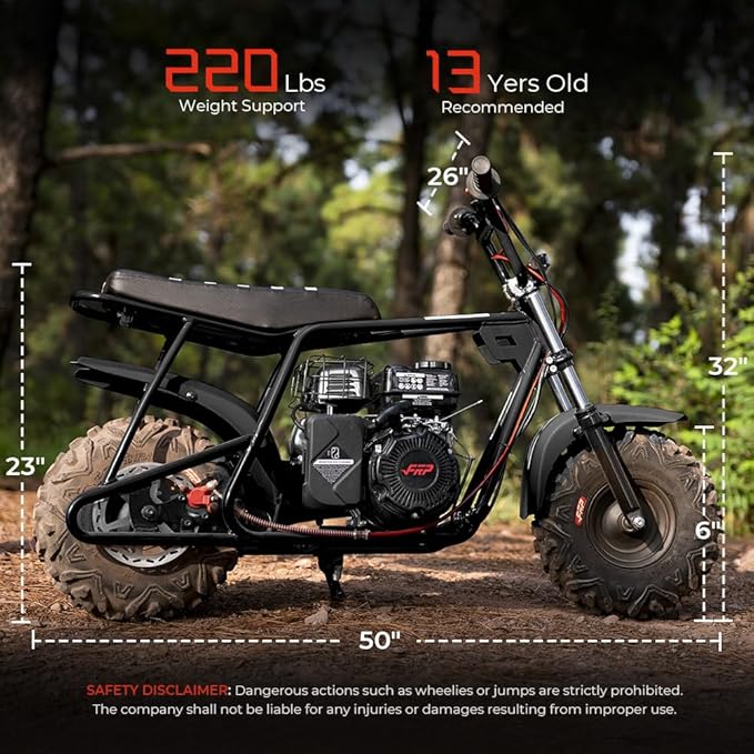 FRP GMB100 Performance 99CC 4-Stroke Mini Dirt Bike - Upgraded Hydraulic Brakes & Front Suspension Fork 28MPH Off-Road Mini Bike with LED Headlight Anti-Slip Seat Supports 220LBS (Black)