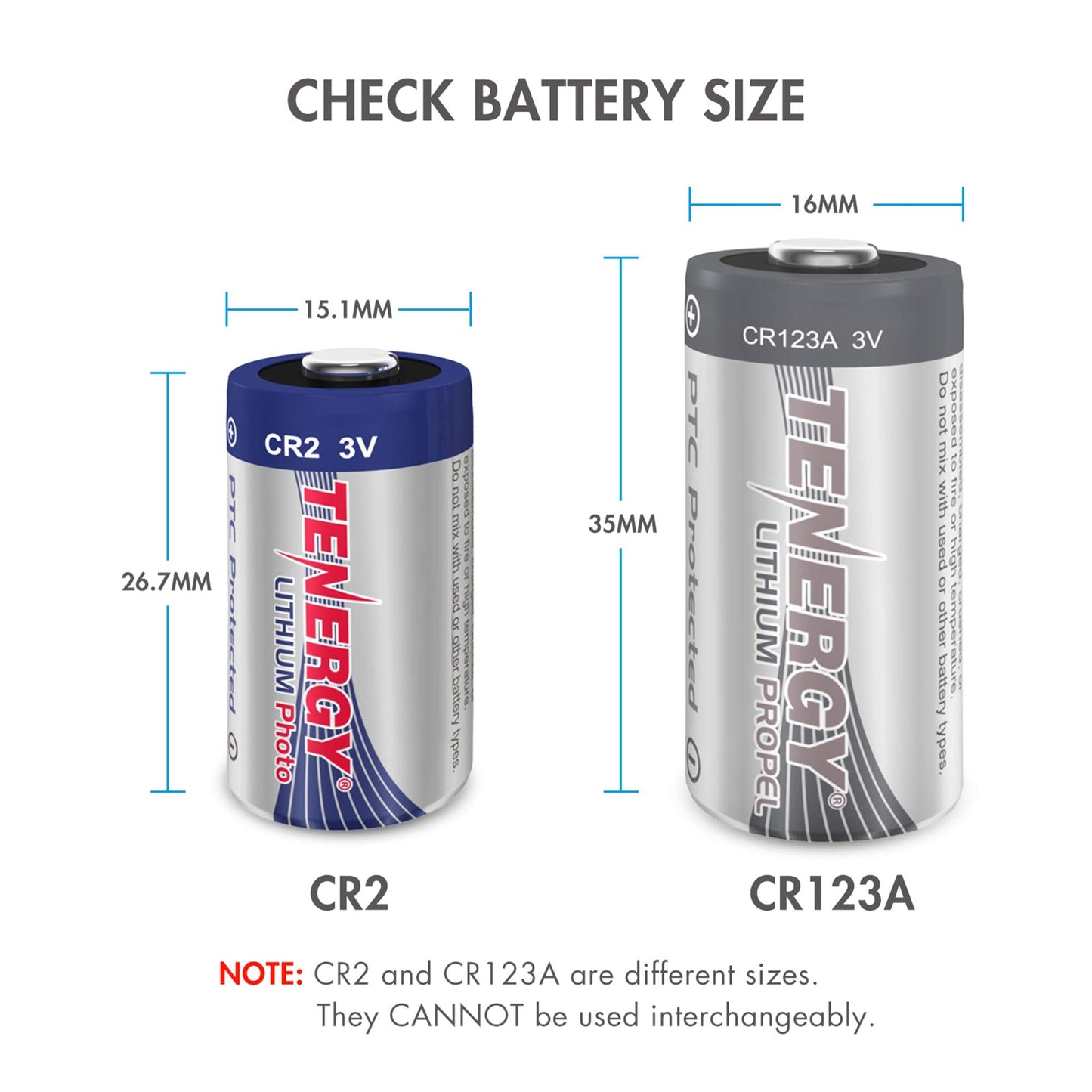 Tenergy CR2 3V Lithium Battery Non-Rechargeable PTC Protected High Performance CR2 Batteries for Flashlight, Digital Cameras, Toys, Alarm Systems, 10 Pack
