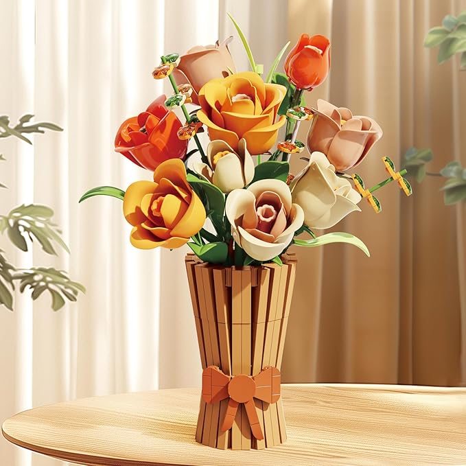 Flowers Bouquet Building Set 868 PCS Rose Botanical Collection Kit Artificial Flowers Toys Botanical Collection DIY Unique Home&Office Bonsai Decoration Gift for Valentine's Day Mother's Day Chris
