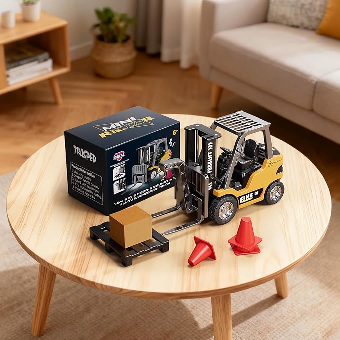 1/64 MINI RC Forklift ToyRemote Control Engineering Truck with Lights & Sounds2 in 1 Lift Fork & Hook Truck for Adults Boys Kids Age 6-8 8-12 Years Old.