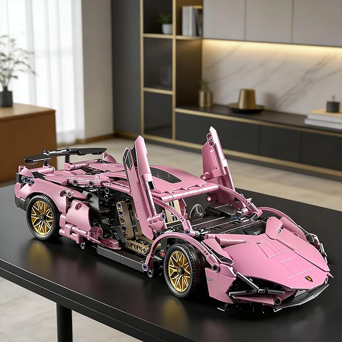 Race Car Building Block Set – 1:14 Pink Sport Speed Technical Supercar Model Kit 1314 PCS Collectible Challenging Vehicles Toys Birthday Gifts for Adults Boys Teens Age 8-12 8-14 14+