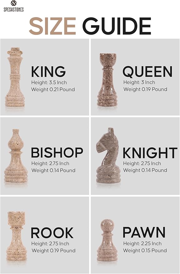 Marble Chess Set 15 Inches Handmade Travertine & Oceanic Luxury Board Games for Adults Ideal Marble Chess Board Game Set Chess Pieces & Storage Box for Gifts & Home Decor