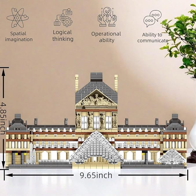 Architecture Louvre Micro Building Blocks Set(3377pcs) World Famous Landmarks Architecture Model Building Toy Gift for Teens and Adults