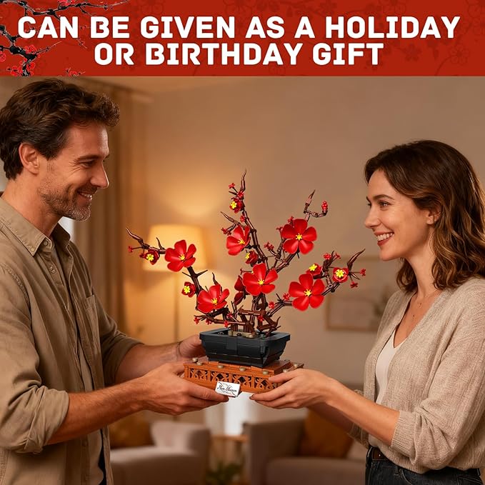 Flower Building Set Plum Blossom Bonsai Building Blocks for Adults DIY Botanical Decor Kit for Home Desk Office Gift for Women 692 PCS