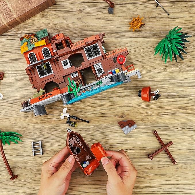 Pirate Dock Ship Building Toys Pirate Themed City Building Block Set A Gift Compatible with Lego Sets for Boys & Girl 6-14 & Adults (579pcs)