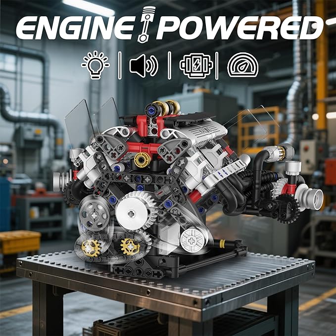 V8 Engine Building Set Mini Model Kit That Runs Technic with APP Control Motor & Light Collectible Engineering for Adults Boys 14+