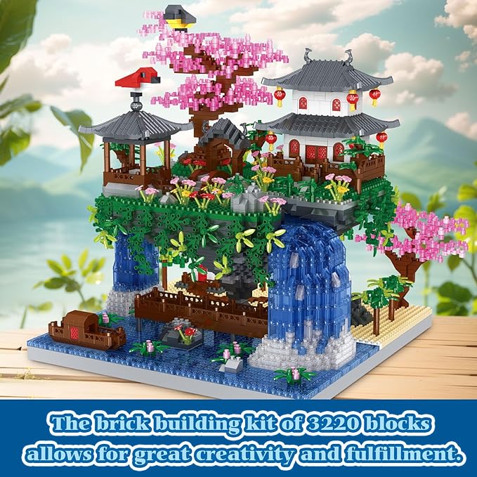 Cherry Blossom Tree Building Set Chinese Architecture Blocks Japanese Sakura House Set Bonsai Kit Sets for Adults Gift Kids Age 12+(3220 Pieces) (PBS001)