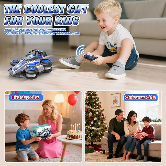 High Speed Remote Control Car Rc Drift 25KM/H 360° Rotating 2.4 GHz 4WD RC Cars for Boys Girls Adults RC Stunt Car with Lights & Music Wheelie Toy Car for Kids 4-8 8-16 Christmas Birthday Gift