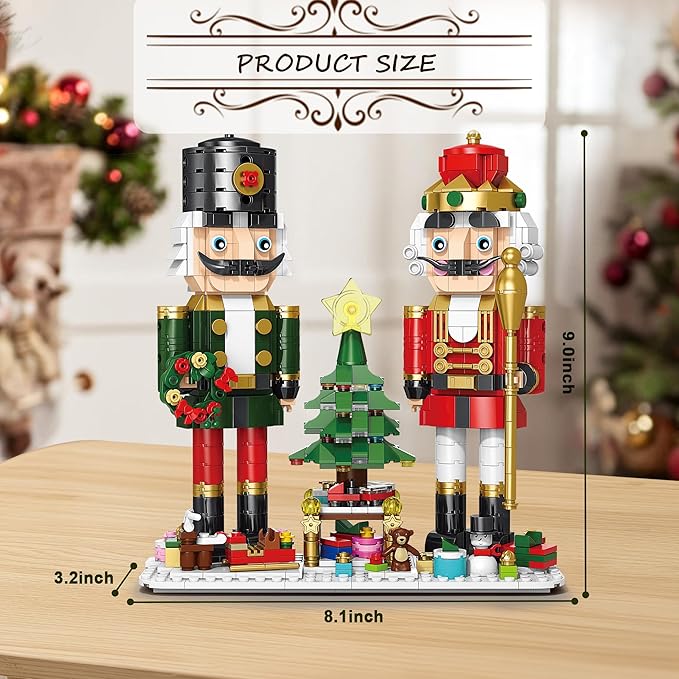 Christmas Nutcracker Building Set with Light - 2 Soldiers Light-Up Christmas Tree Wreath Snowman Sleigh & Train - Compatible with Xmas Gifts for Adults (797PCS)
