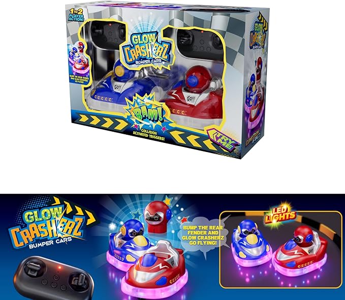 Odyssey Toys Glow Crasherz Remote Control Bumper Cars LED Light Up Racing Set 2 Player Game with Ejection Feature