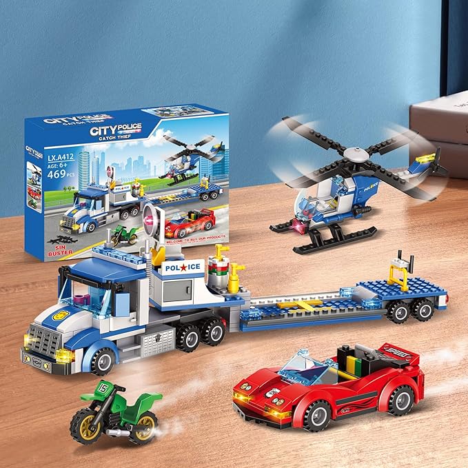 City Police Truck and Trailer Building Toy Compatible with Lego 469 Pcs Fun Educational STEM Learning Block Set Gift for Boys & Girls Age 6-12 Years Old