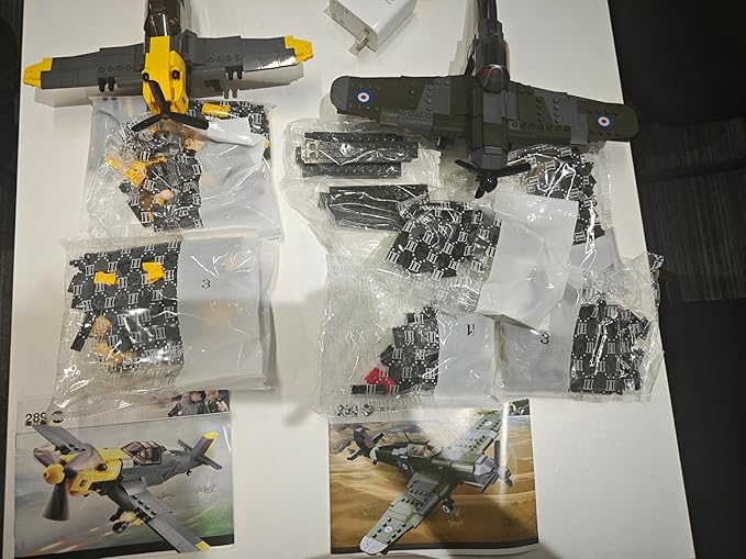 Sosuy WW2 Building Block Military Plane-Sets for Boys Men 1:32 Movable UK Spitfire & GE BF-109 Army Toys for Kids Ages 8+Spinning Propeller Pilots History Birthday Gifts for Teen Girls 580+ Piec