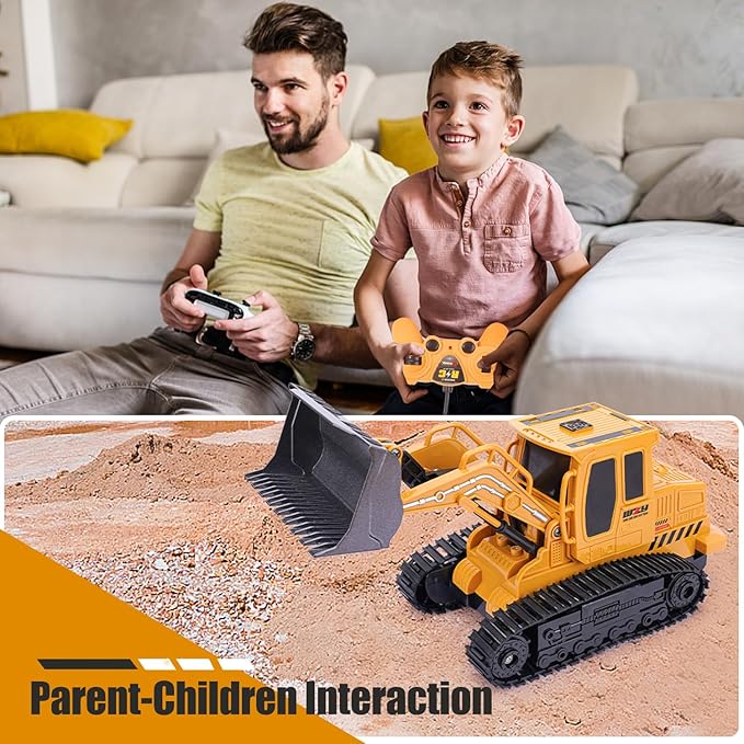 Remote Control Front Loader - Metal Shovel LED Working Lights Music & 2 Rechargeable Batteries Construction Toys for Boys Age 4 5 6 7 8 Birthday Gift