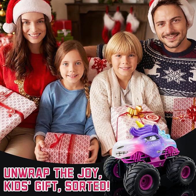Unicorn RC Car for Girls 1:18 Amphibious Off-Road Remote Control Truck with LED Lights All-Terrain Monster Vehicle 2.4GHz High Speed Crawler Hobby Toy with 2 Batteries Birthday Gift Toys for Kids 6-12