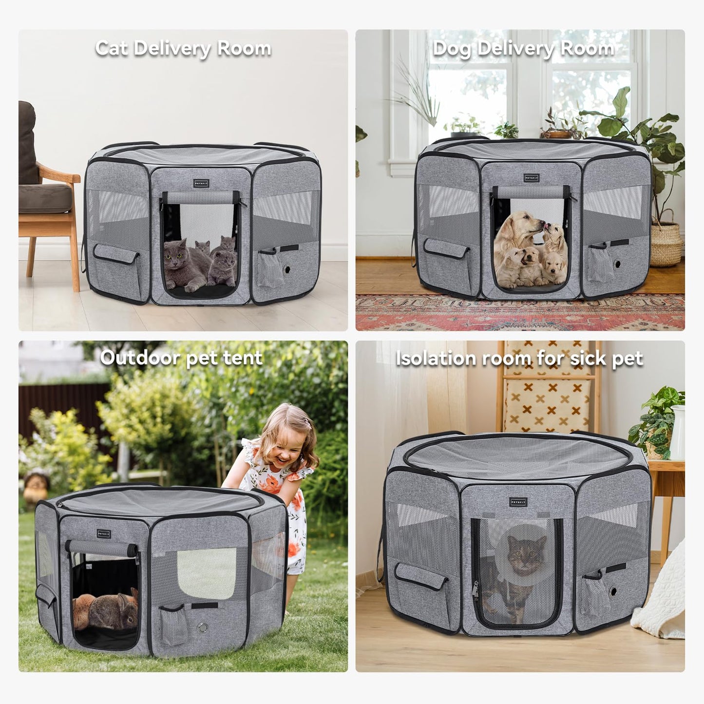 Petsfit Portable Dog Playpen for for Large Dogs/Cat/Rabbit/Chick, with Water Bottle Holder and Carrying Case, for Travel/Indoor/Outdoor Use, Large (45.5"x45.5"x28.5")