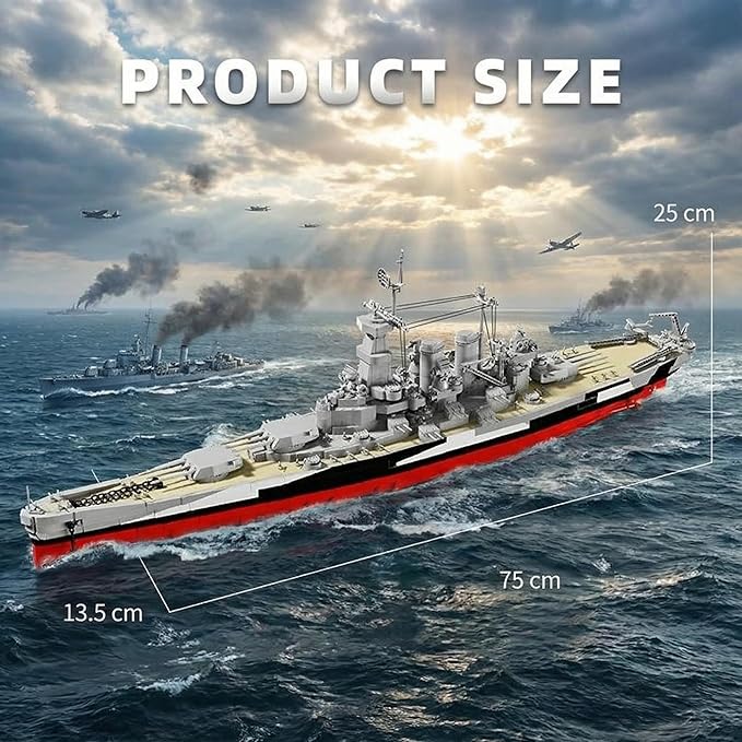 USS North Carolina Battleship Building Blocks Set 2662 Pieces 1:300 Scale WW2 Naval Warship Model Military Battleship Construction Toy with Movable Guns Model for Adults & Teens 14+