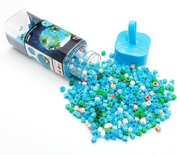 Pix Brix Space Bottle – Earth Set | 973-Piece 2D & 3D Earth Building Kit for Kids 8+ | Reusable Storage Bottle Keychain Clip Pixel Art Blocks | STEM Toy Compatible with Major Brick Brands