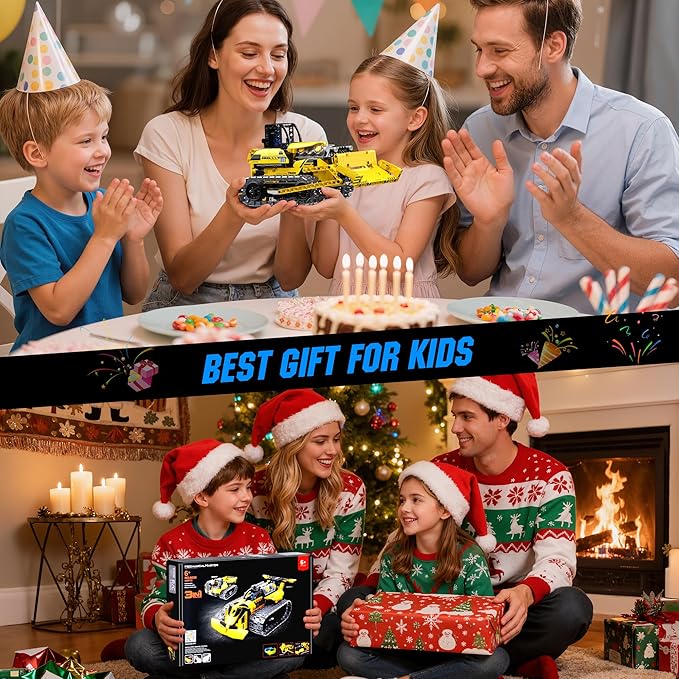 zinat 3 in 1 STEM Remote Control Bulldozer Building Set DIY Engineering Construction Kit with APP & Remote Educational Robot Blocks Toy Birthday for Kids Teens Adults - 452 Pcs
