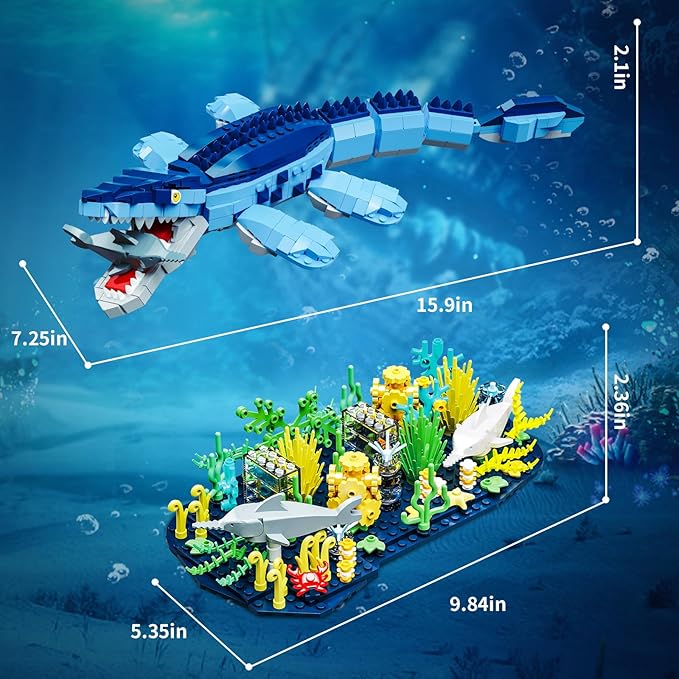 Dinosaur World Mosasaurus Building Set- Compatible with Lego Sets for Boys 8-14 Jurassic Ocean Building Birthday Gift Set for Boys & Adults (787 Pcs)