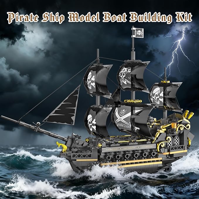Pirate Ship Building Set for Adults & Kids 8-12 Black Pearl Inspired Ship Model Kit with 3-Mast Sails Collectible Pirate Boat for Display Home Office Decor Birthday Easter Gift (801 PCS)