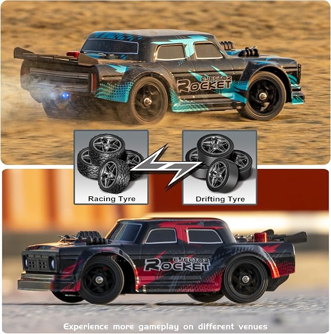 1/16 RC Drift Car 35KM/H 4WD High Speed Remote Control Car with 380 Motor Two Batteries & LED Light & Spray 2.4 GHz RC Car for Adults and Kids