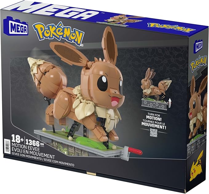 MEGA Pokémon Action Figure Building Set Motion Eevee with 1366 Pieces Turn Crank for Running Movement Build & Display Toy for Collectors
