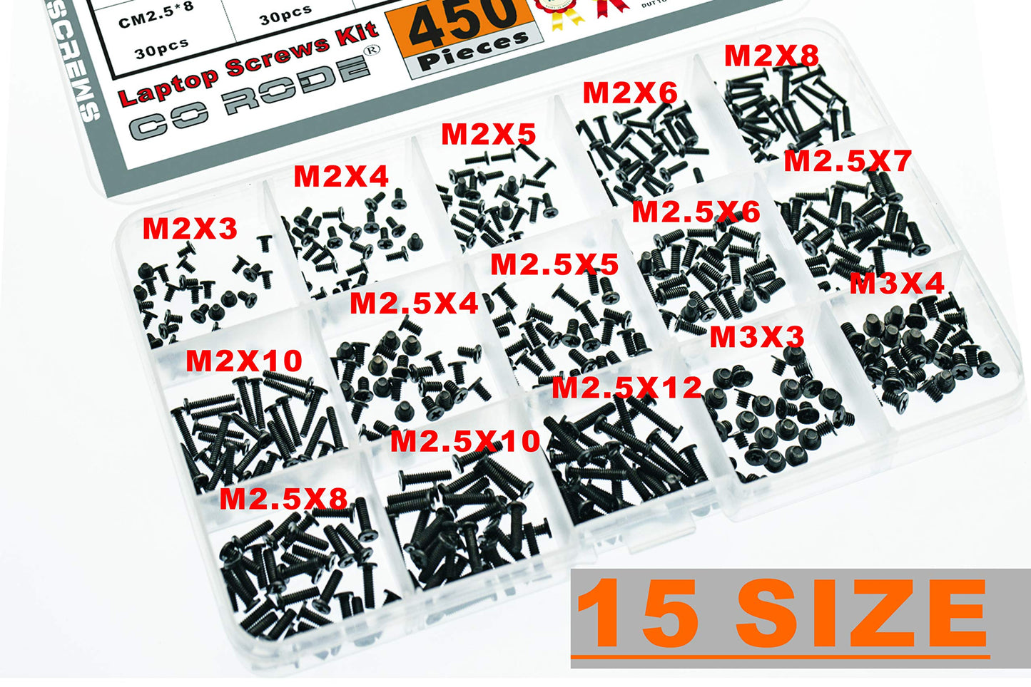 CO-RODE 450pcs M2 M2.5 M3 Laptop Computer Screws Kit Set for SSD IBM HP Dell Lenovo Sony Toshiba Gateway Acer Hard Drive SATA, (15-Size)