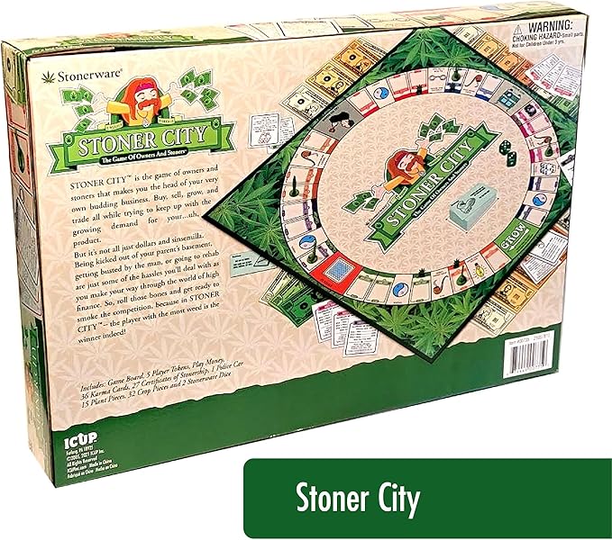 ICUP Stonerware Stoner City Board Game | Hot Box Stoner’s Gift Party Game | Weed Smoking Games | Puff & Pass for Adults