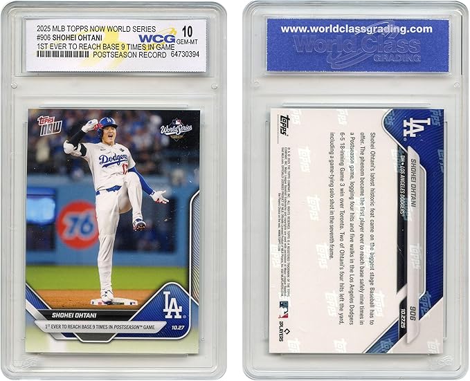 2025 MLB Topps Now SHOHEI OHTANI Post Season Record 1st Ever to Reach Base 9 Times in a Game - Card #906 - Graded GEM-Mint 10