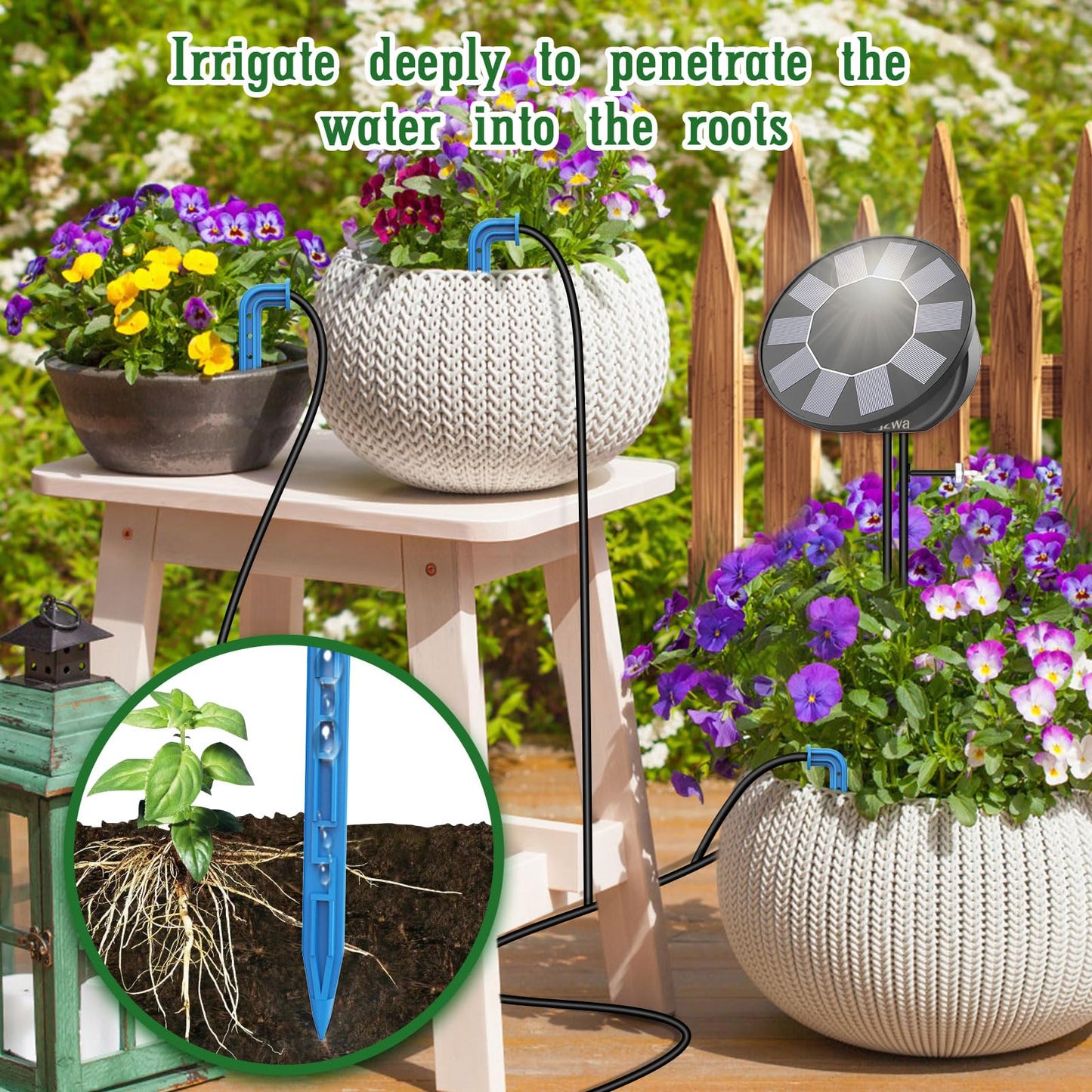 Solar Automatic Drip Irrigation System Kit, Auto Watering Kit for DIY Garden Watering System with 9 Timing Modes and Anti-Siphon Set,Indoor/Outdoor Garden, Balcony & Patio Irrigation System