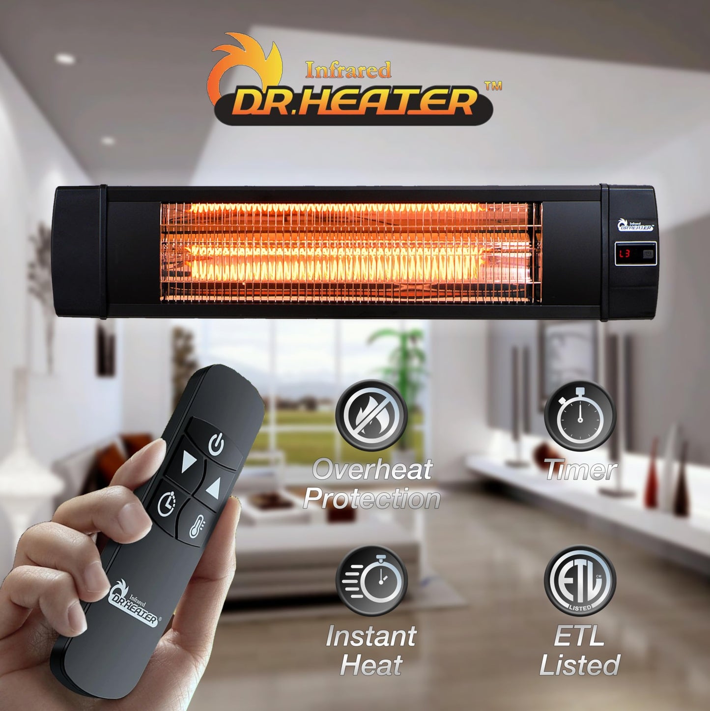 Dr Infrared Heater DR-238 Carbon Infrared Outdoor Heater for Restaurant, Patio, Backyard, Garage, and Decks, Standard, Black