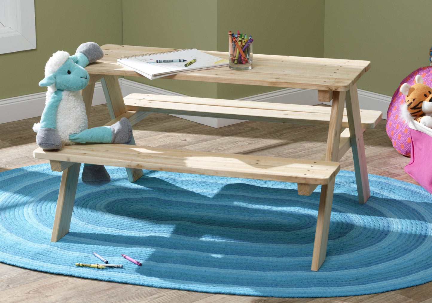 Merry Garden Kids Wooden Picnic Bench Outdoor Patio Dining Table, 37 x 10.8 x 4.9, Brown