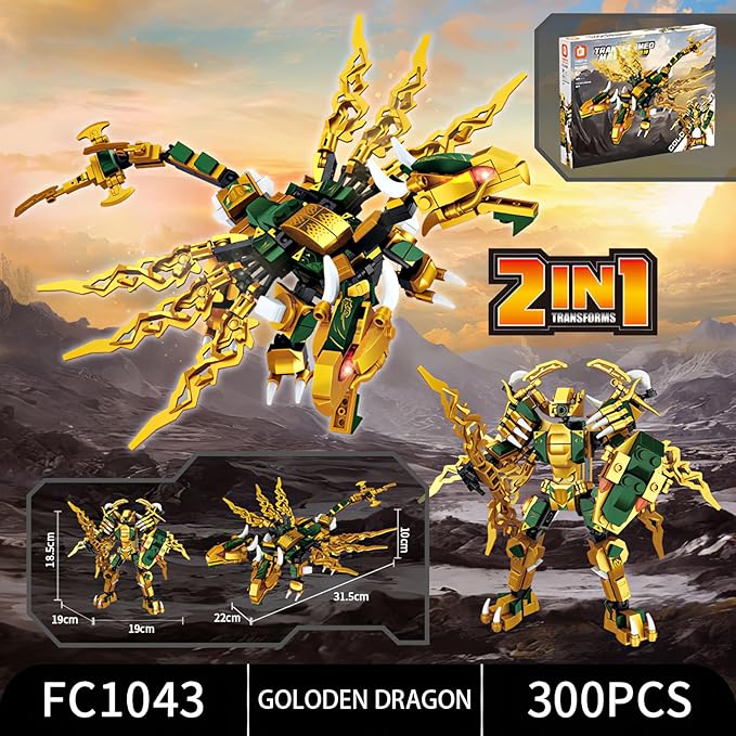 Ninja Mech Dragon Building Blocks Set 2-in-1 Transforming Robot & Elemental Action Figures 1222 PCS STEM Construction Toy for Kids 6-12 Birthday Gift Compatible with Major Brands (4 Elements)