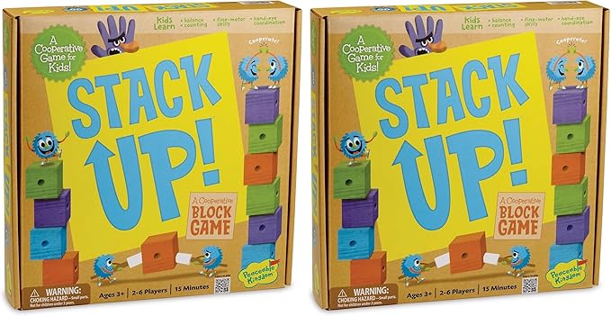 Peaceable Kingdom Stack Up! – Award-Winning Cooperative Toddler & Preschool Block-Staking Game 2–6 Players Ages 3–5 – Develops Balance Color Matching & Hand‑Eye Coordination (Pack of 2)