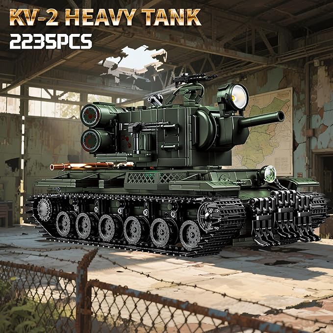 WW2 Army Tank Building Set KV-2 Heavy Military Vehicles Collectible KV2 Model for Boys & Adults
